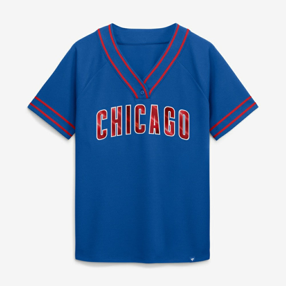 Chicago Cubs Fanatics Women's Diva Race Ahead Raglan V-Neck T-Shirt - MLB