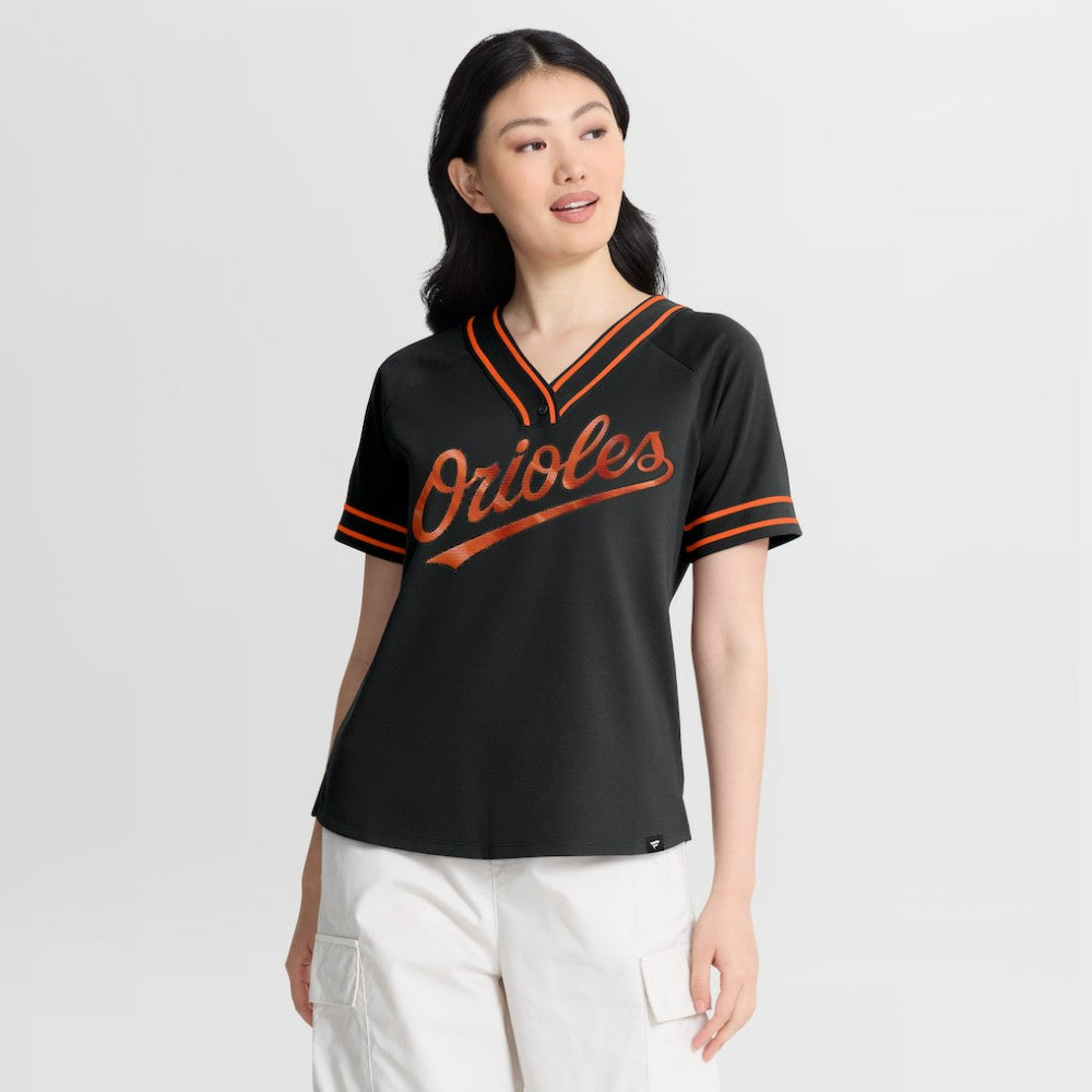 Baltimore Orioles Fanatics Women's Diva Race Ahead Raglan V-Neck T-Shirt - MLB