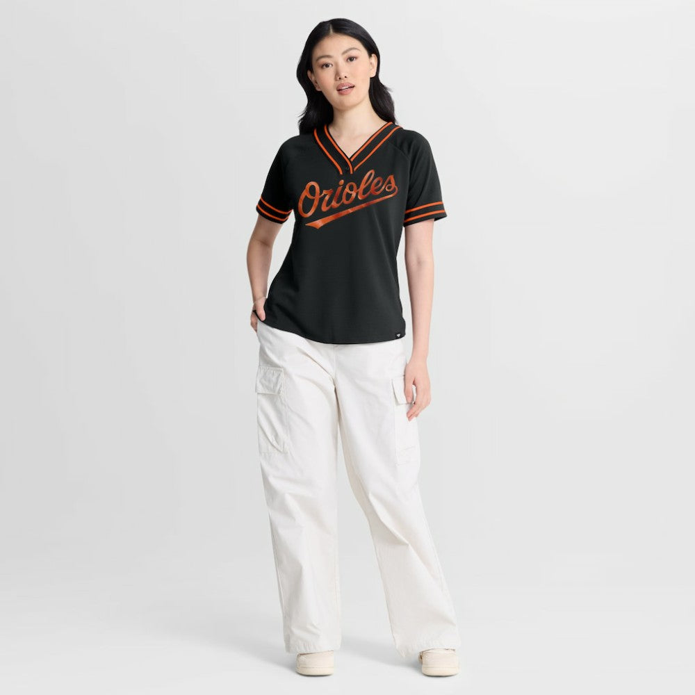 Baltimore Orioles Fanatics Women's Diva Race Ahead Raglan V-Neck T-Shirt - MLB