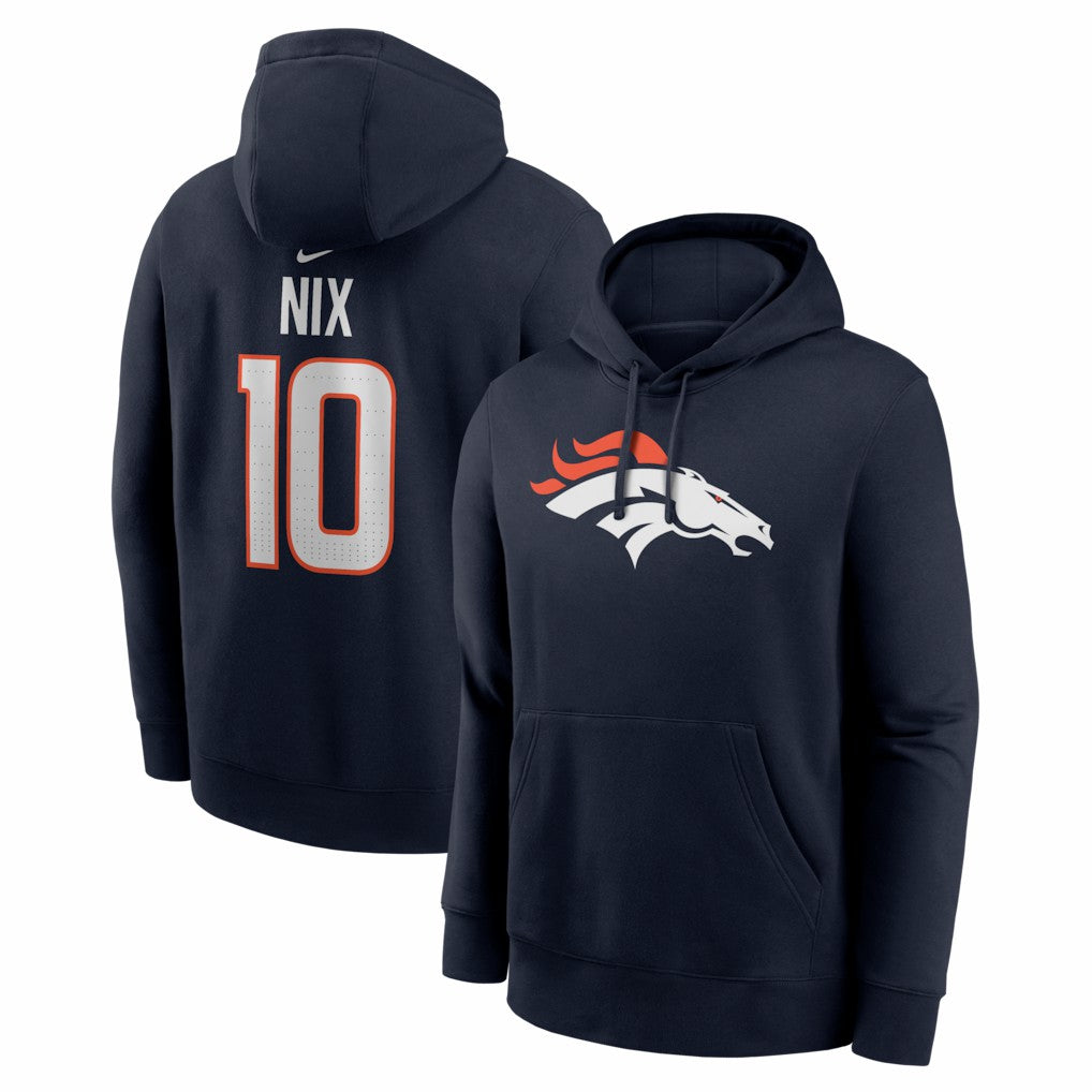 Bo Nix Denver Broncos Name & Number Fleece Hoodie Navy | Nike for Sale