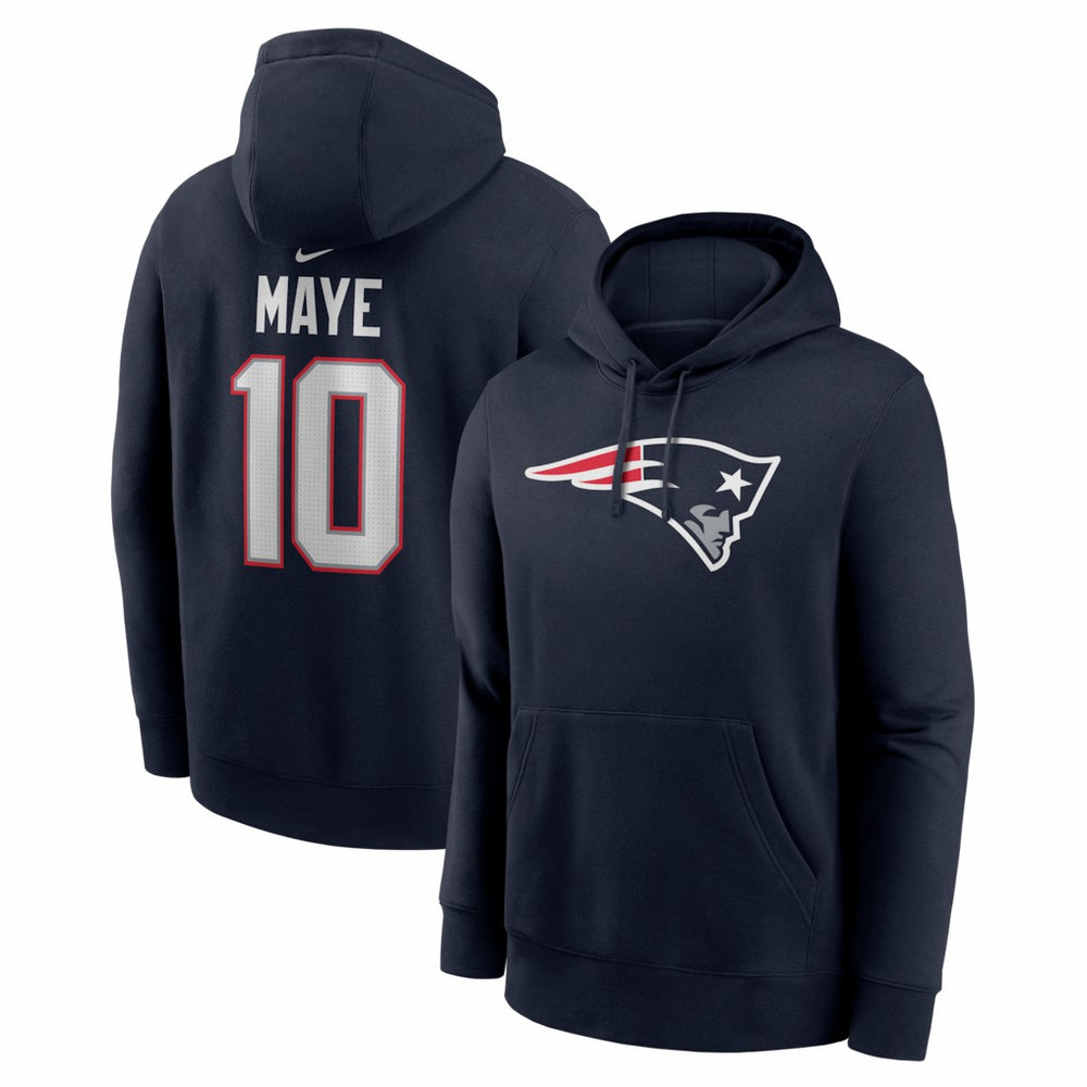 Drake Maye New England Patriots Player Name & Number Fleece Hoodie Navy | Nike for Sale