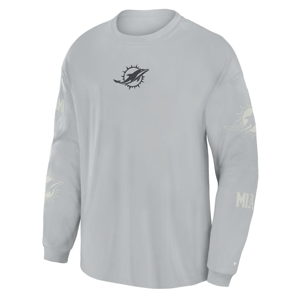 Miami Dolphins Oversized Type Play Long Sleeve T-Shirt Gray | Fanatics