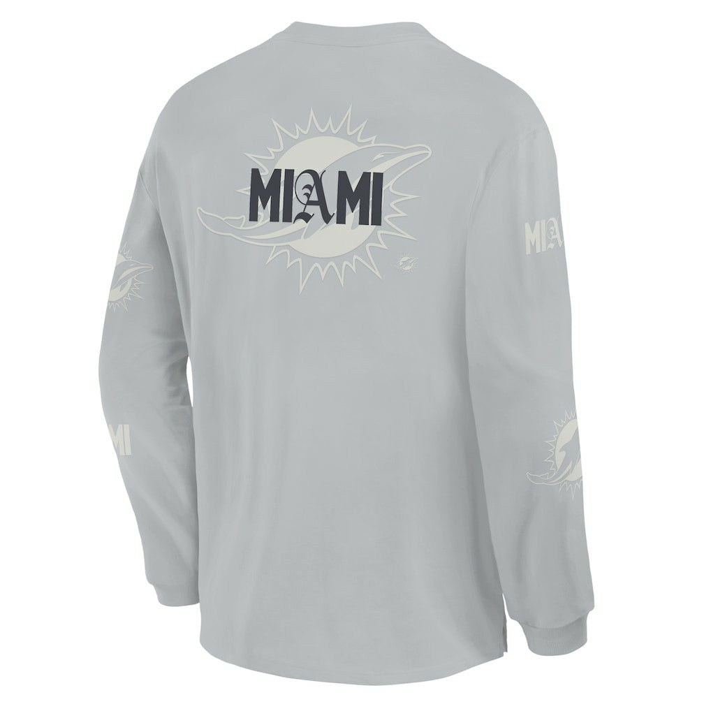 Miami Dolphins Oversized Type Play Long Sleeve T-Shirt Gray | Fanatics
