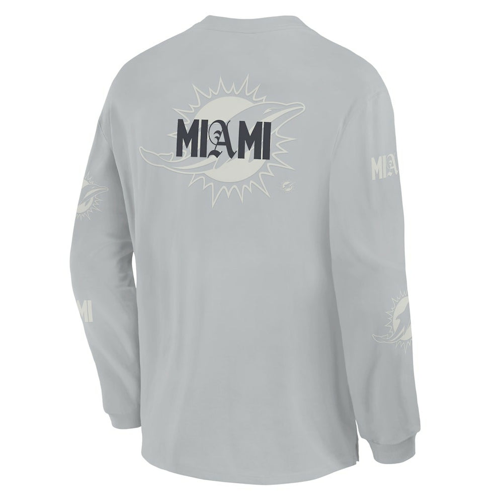 Miami Dolphins Oversized Type Play Long Sleeve T-Shirt Gray | Fanatics