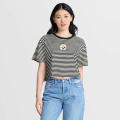 Pittsburgh Steelers Women's Striped Cropped T-Shirt Black/Cream | Nike for Sale