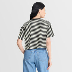 Pittsburgh Steelers Women's Striped Cropped T-Shirt Black/Cream | Nike for Sale