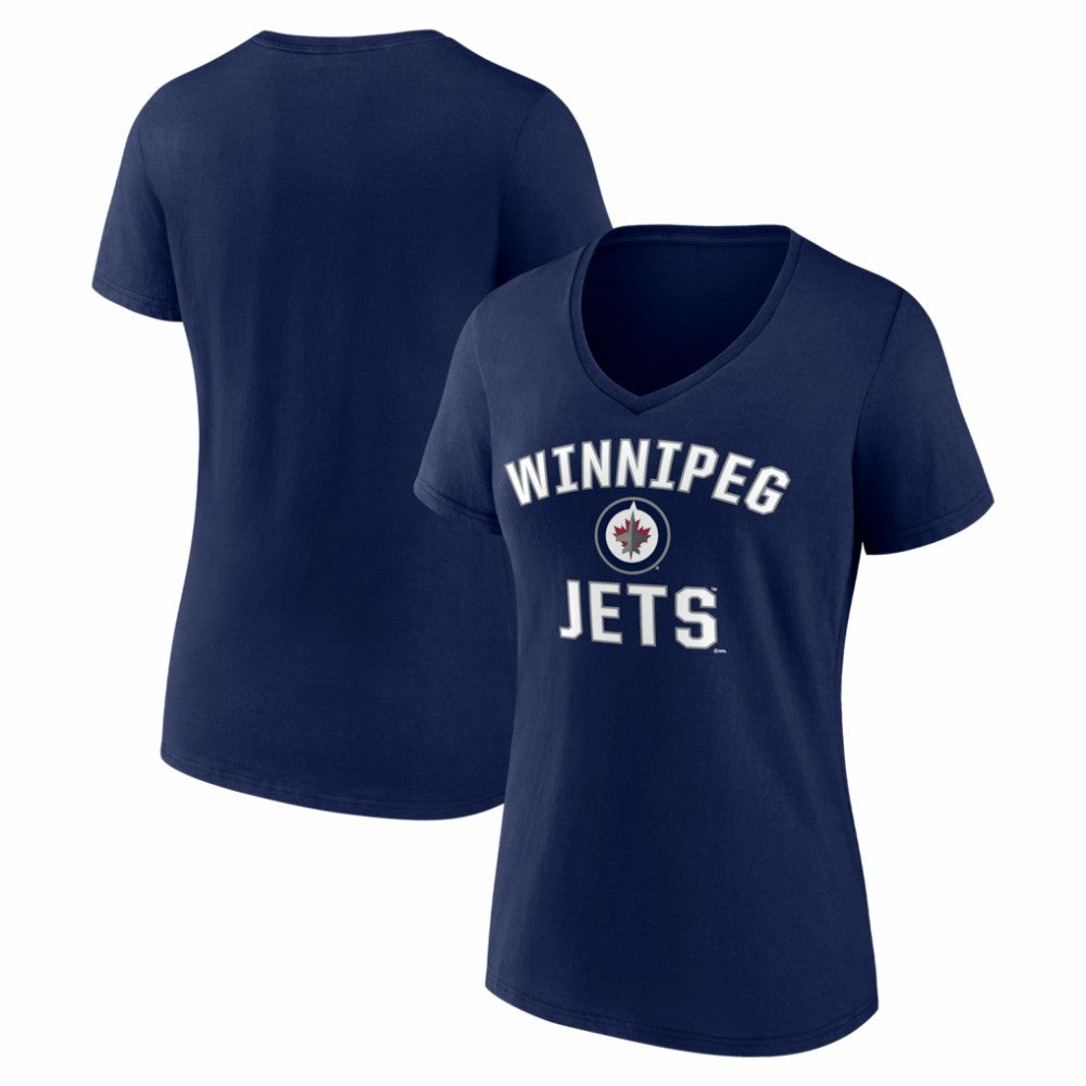 Winnipeg Jets Logo Athletic Women's Arch Victory V-Neck T-Shirt - Navy - NHL