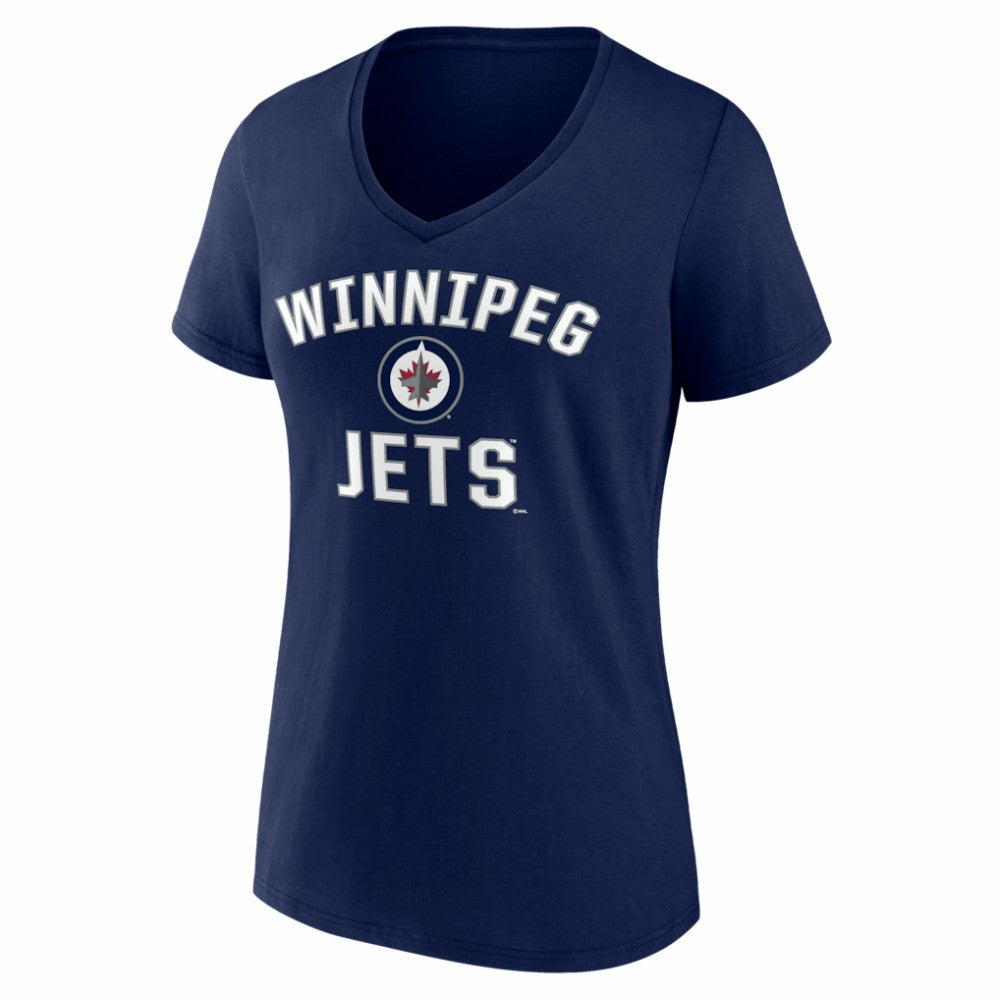 Winnipeg Jets Logo Athletic Women's Arch Victory V-Neck T-Shirt - Navy - NHL