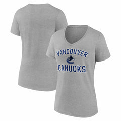 Vancouver Canucks Logo Athletic Women's Arch Victory V-Neck T-Shirt - Heather Gray - NHL