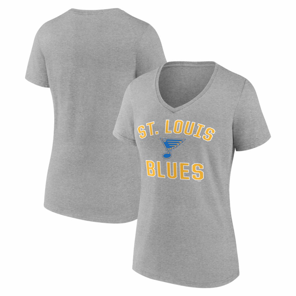 St. Louis Blues Logo Athletic Women's Arch Victory V-Neck T-Shirt - Heather Gray - NHL