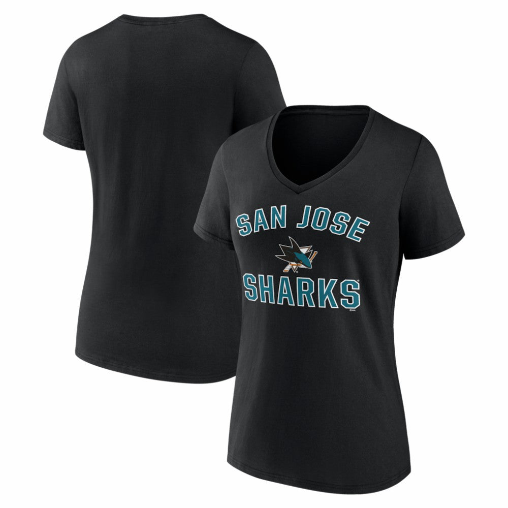 San Jose Sharks Logo Athletic Women's Arch Victory V-Neck T-Shirt - Black - NHL