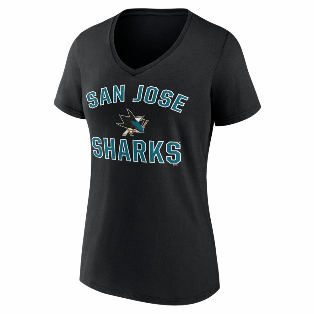 San Jose Sharks Logo Athletic Women's Arch Victory V-Neck T-Shirt - Black - NHL