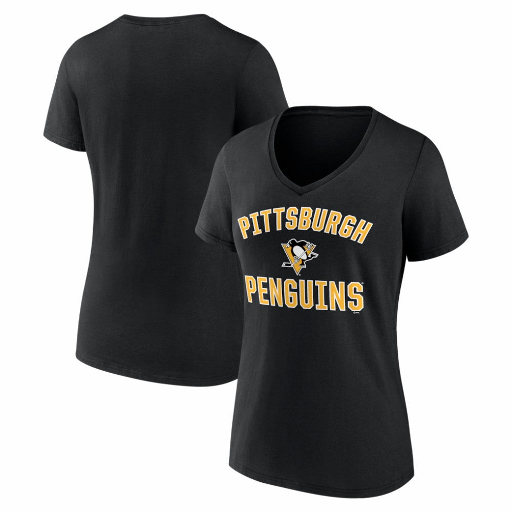 Pittsburgh Penguins Logo Athletic Women's Arch Victory V-Neck T-Shirt - Black - NHL
