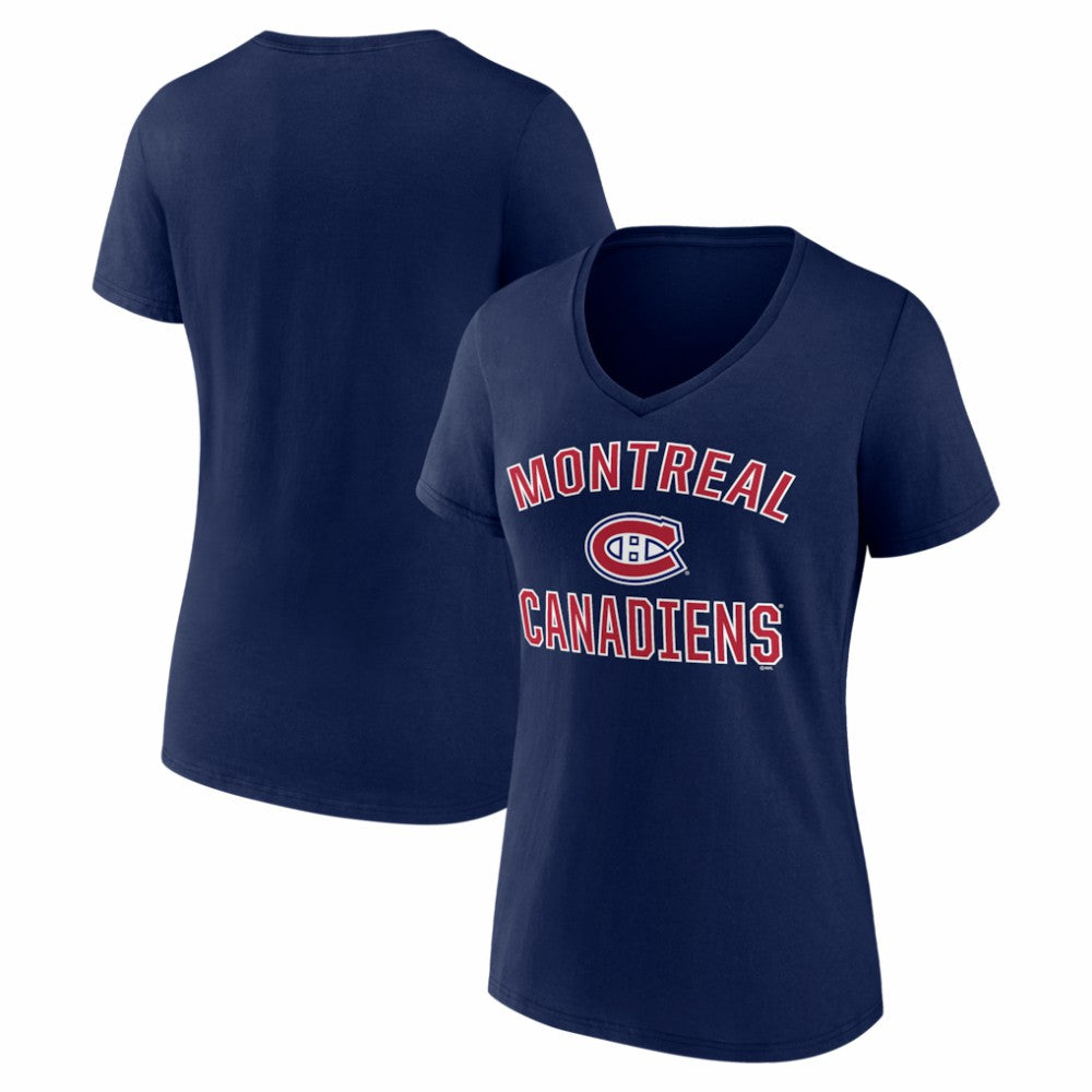 Montreal Canadiens Logo Athletic Women's Arch Victory V-Neck T-Shirt - Navy - NHL