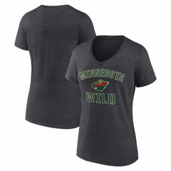 Minnesota Wild Logo Athletic Women's Arch Victory V-Neck T-Shirt - Heather Charcoal - NHL