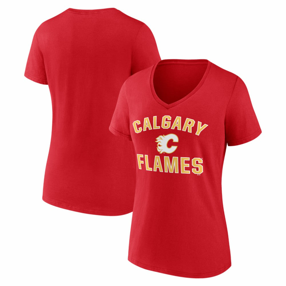 Calgary Flames Logo Athletic Women's Arch Victory V-Neck T-Shirt - Red - NHL