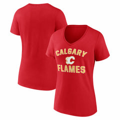Calgary Flames Logo Athletic Women's Arch Victory V-Neck T-Shirt - Red - NHL