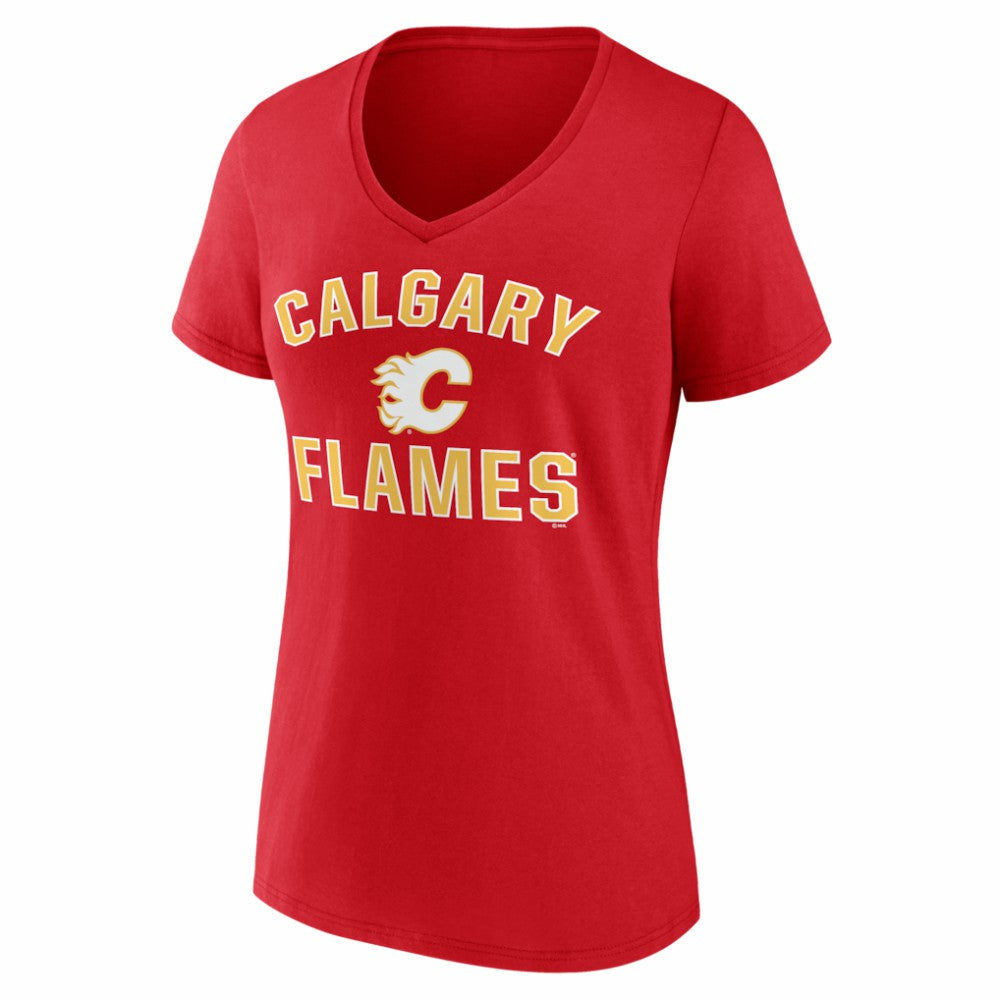 Calgary Flames Logo Athletic Women's Arch Victory V-Neck T-Shirt - Red - NHL