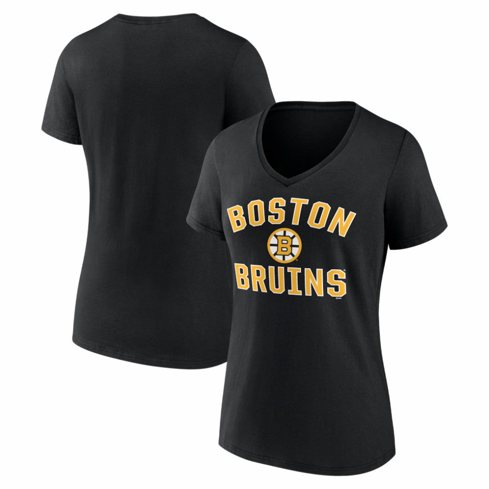 Boston Bruins Logo Athletic Women's Arch Victory V-Neck T-Shirt - Black - NHL