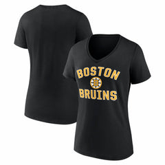 Boston Bruins Logo Athletic Women's Arch Victory V-Neck T-Shirt - Black - NHL