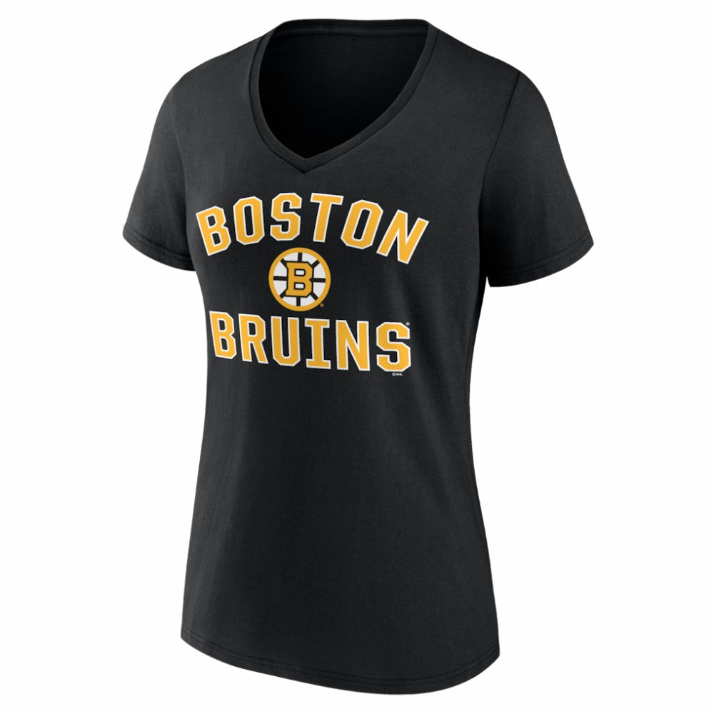 Boston Bruins Logo Athletic Women's Arch Victory V-Neck T-Shirt - Black - NHL