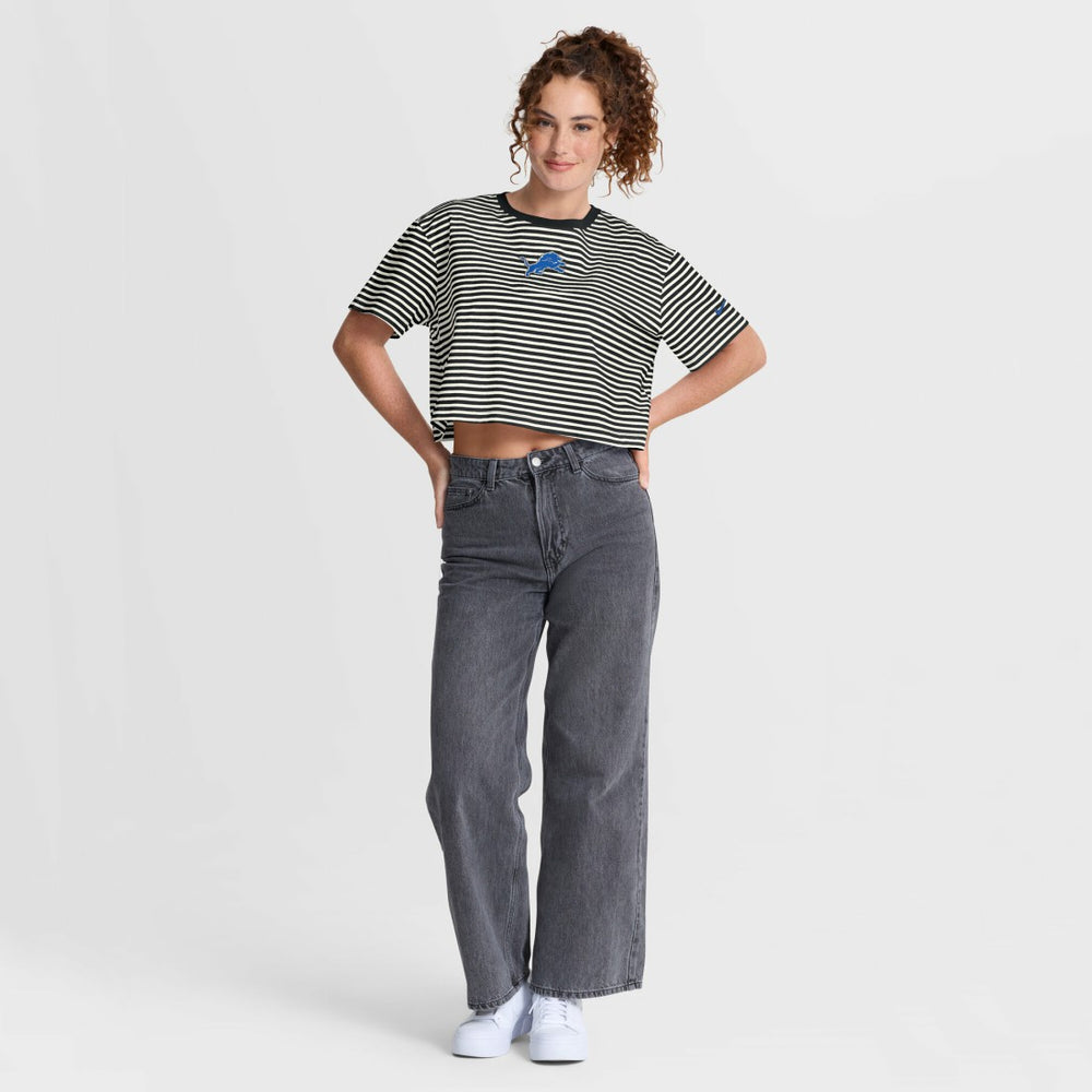 Detroit Lions Women's Striped Cropped T-Shirt Black/Cream | Nike for Sale
