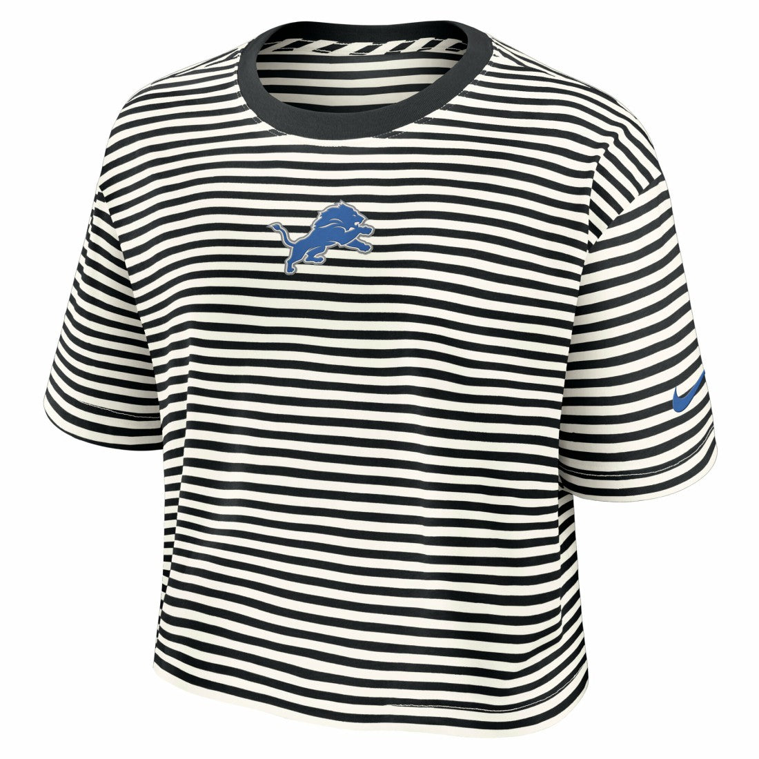 Detroit Lions Women's Striped Cropped T-Shirt Black/Cream | Nike for Sale