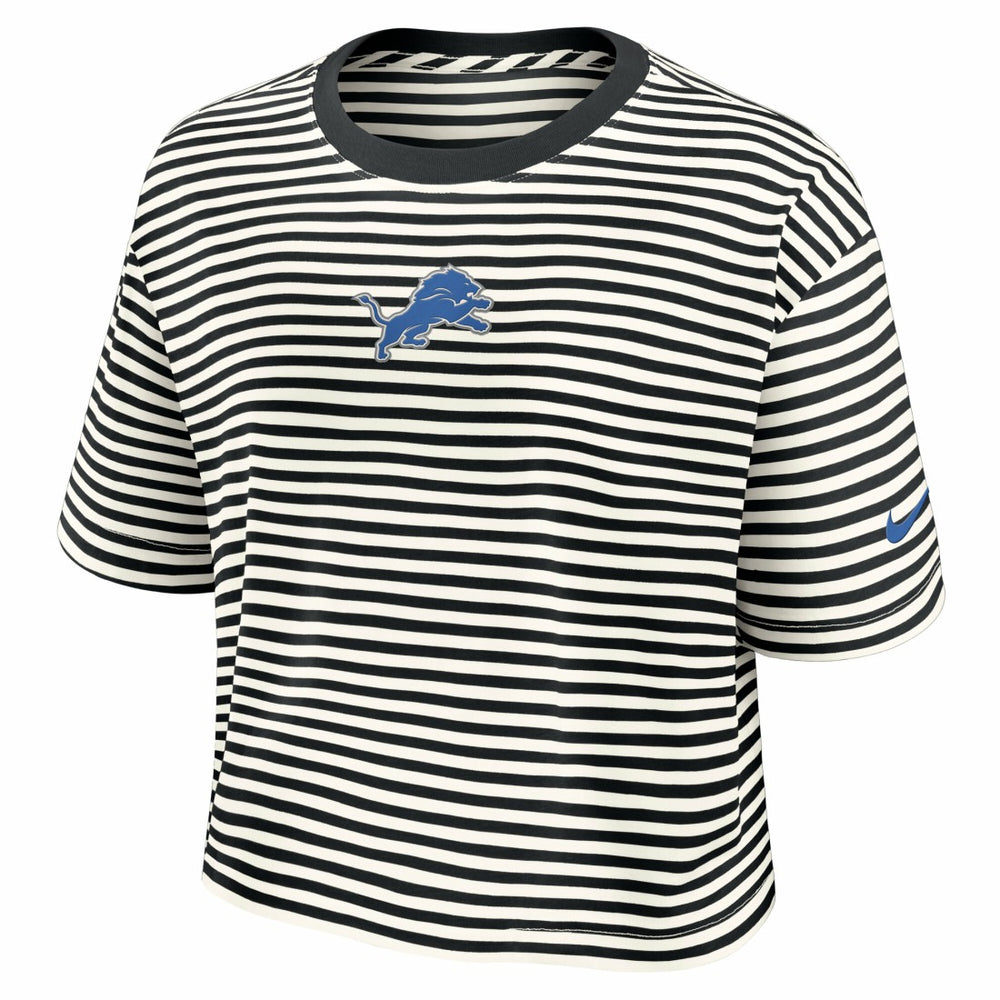 Detroit Lions Women's Striped Cropped T-Shirt Black/Cream | Nike for Sale