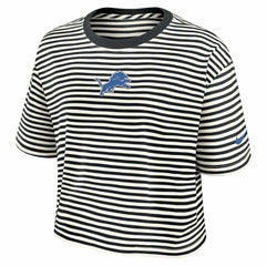 Detroit Lions Women's Striped Cropped T-Shirt Black/Cream | Nike for Sale