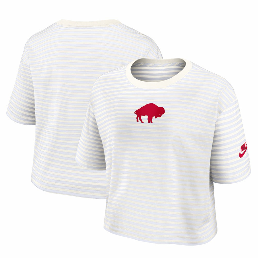 Buffalo Bills Women's Striped Cropped T-Shirt White/Cream | Nike for Sale