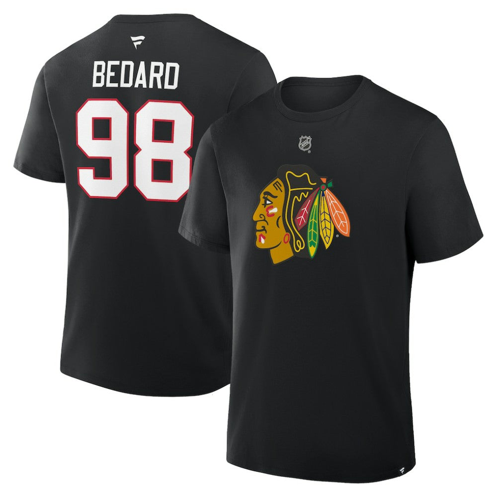 Connor Bedard Chicago Blackhawks Fanatics Authentic Stack Name & Number T-Shirt - Black - NHL