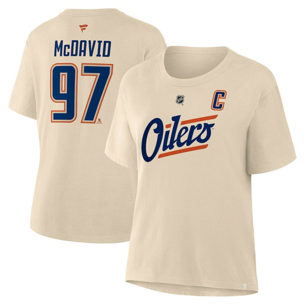 Connor McDavid Edmonton Oilers Fanatics Women's Alternate Name & Number T-Shirt - Beige - NHL