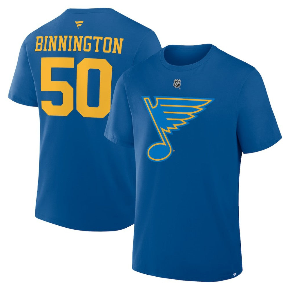 Jordan Binnington St. Louis Blues Fanatics Authentic Stack Name & Number T-Shirt - Blue - NHL
