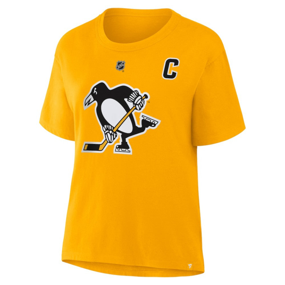 Sidney Crosby Pittsburgh Penguins Fanatics Women's Authentic Stack Name & Number T-Shirt - Gold - NHL