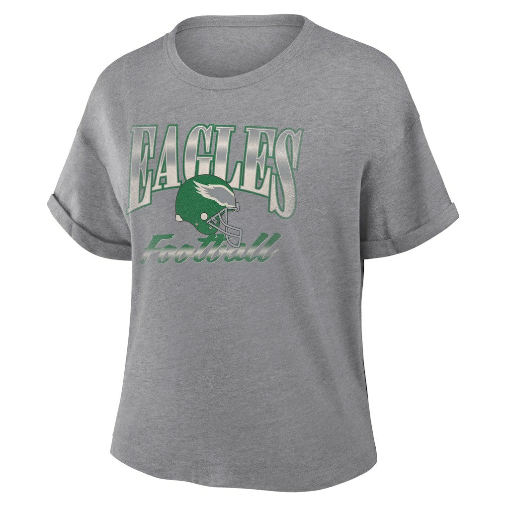 Philadelphia Eagles Women's Overplayed Tribute Tri-Blend Boxy T-Shirt Heather Gray | Fanatics