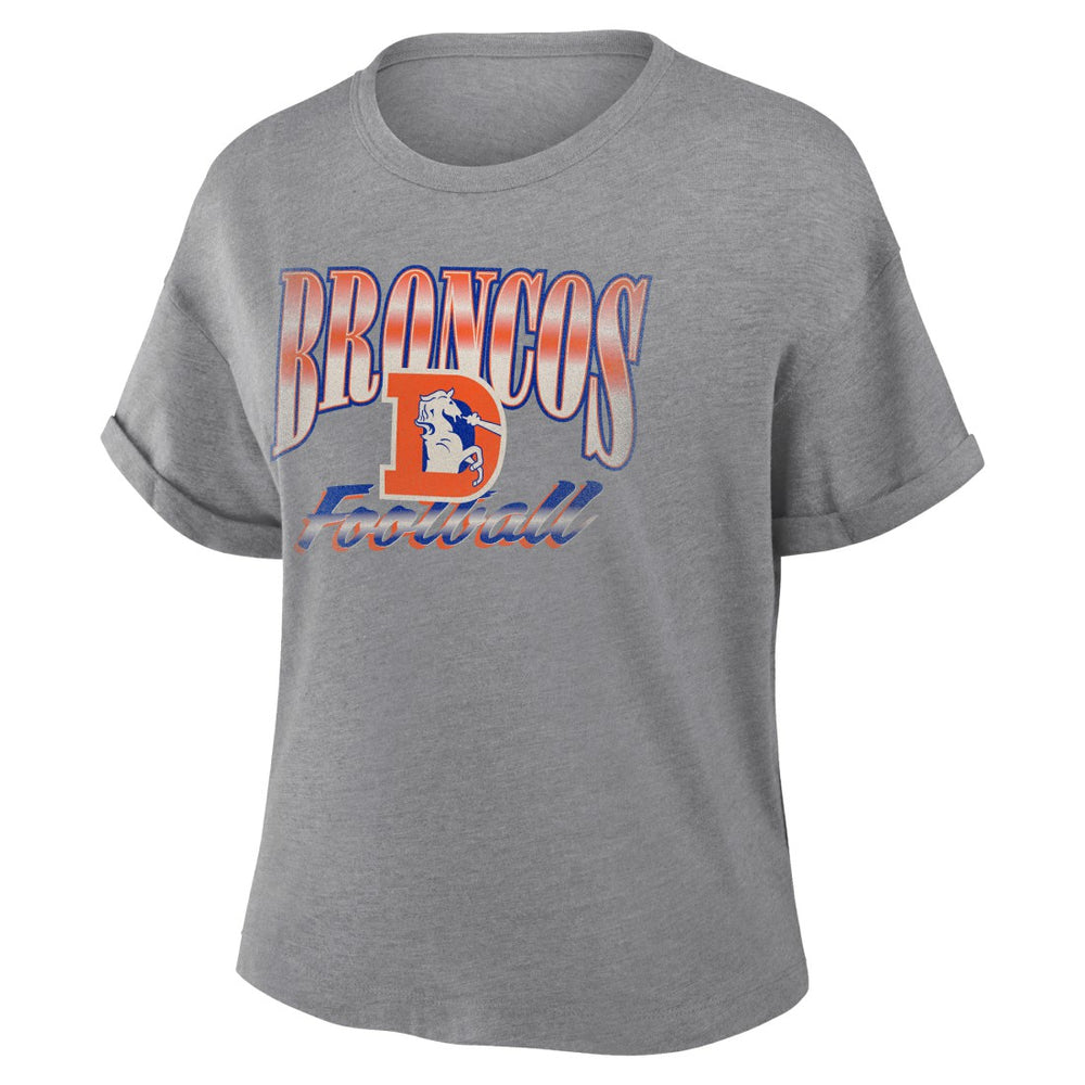 Denver Broncos Women's Overplayed Tribute Tri-Blend Boxy T-Shirt Heather Gray | Fanatics