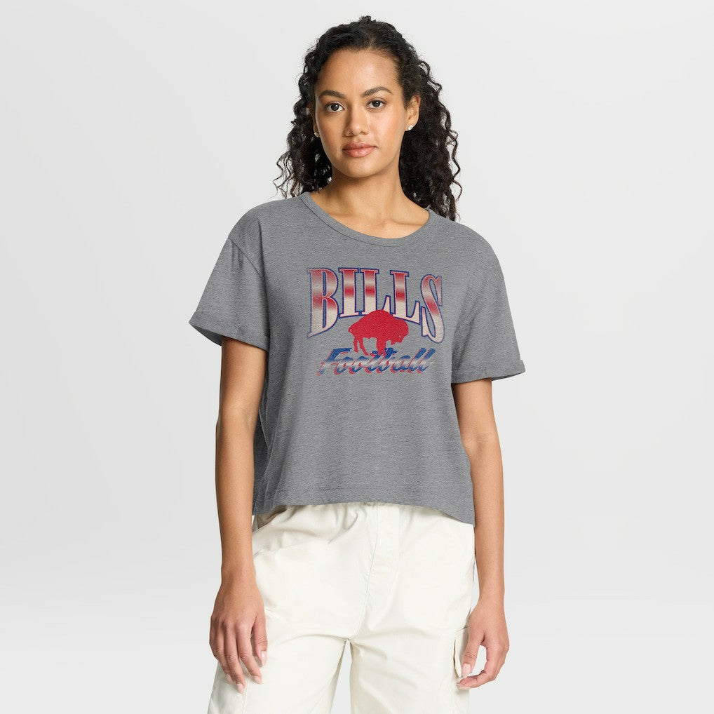 Buffalo Bills Women's Overplayed Tribute Tri-Blend Boxy T-Shirt Heather Gray | Fanatics