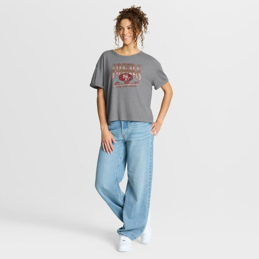 San Francisco 49ers Women's Overplayed Tribute Tri-Blend Boxy T-Shirt Heather Gray | Fanatics