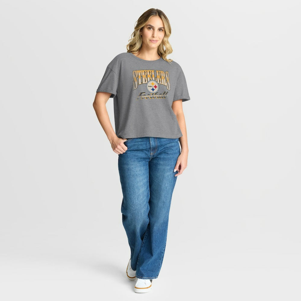 Pittsburgh Steelers Women's Overplayed Tribute Tri-Blend Boxy T-Shirt Heather Gray | Fanatics