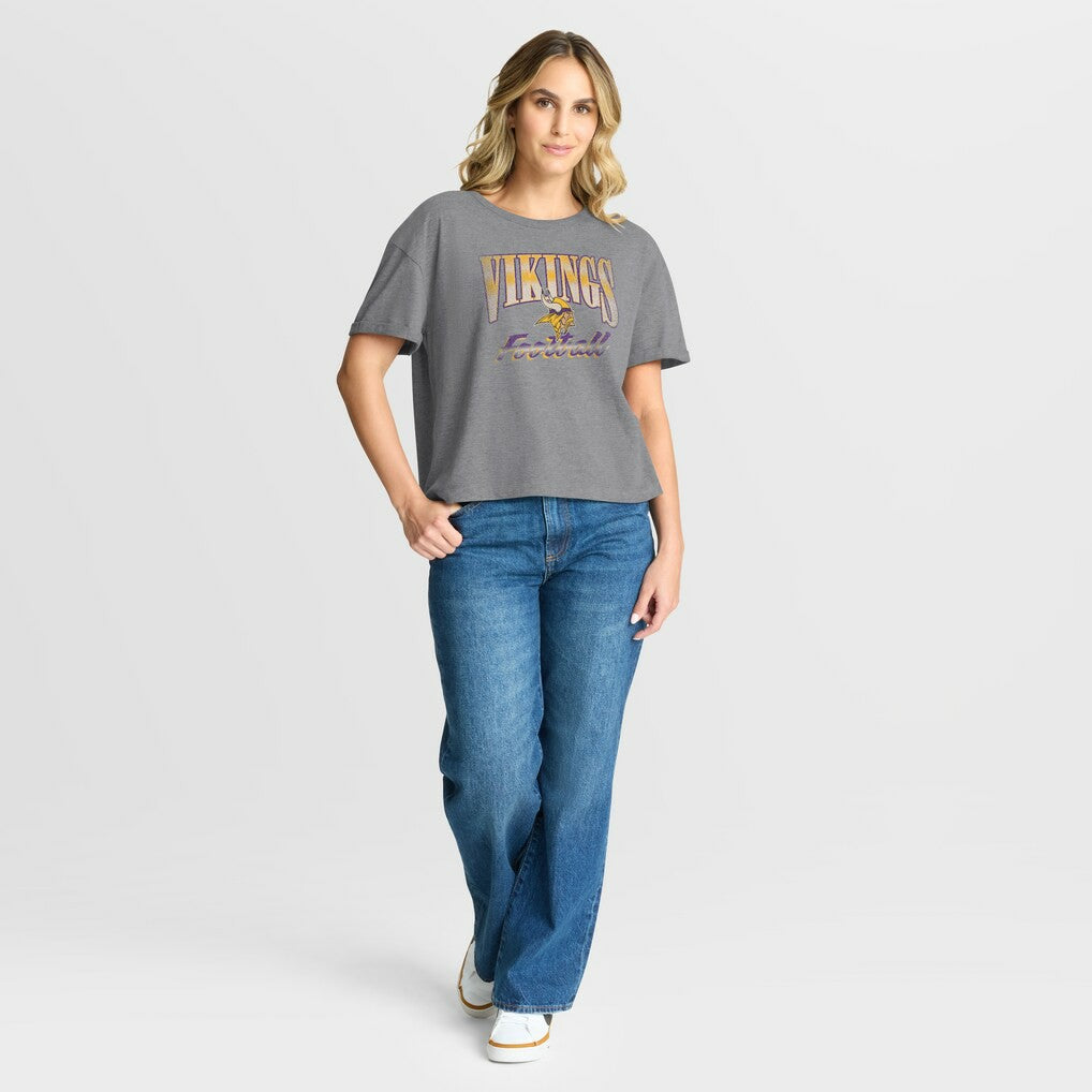Minnesota Vikings Women's Overplayed Tribute Tri-Blend Boxy T-Shirt Heather Gray | Fanatics