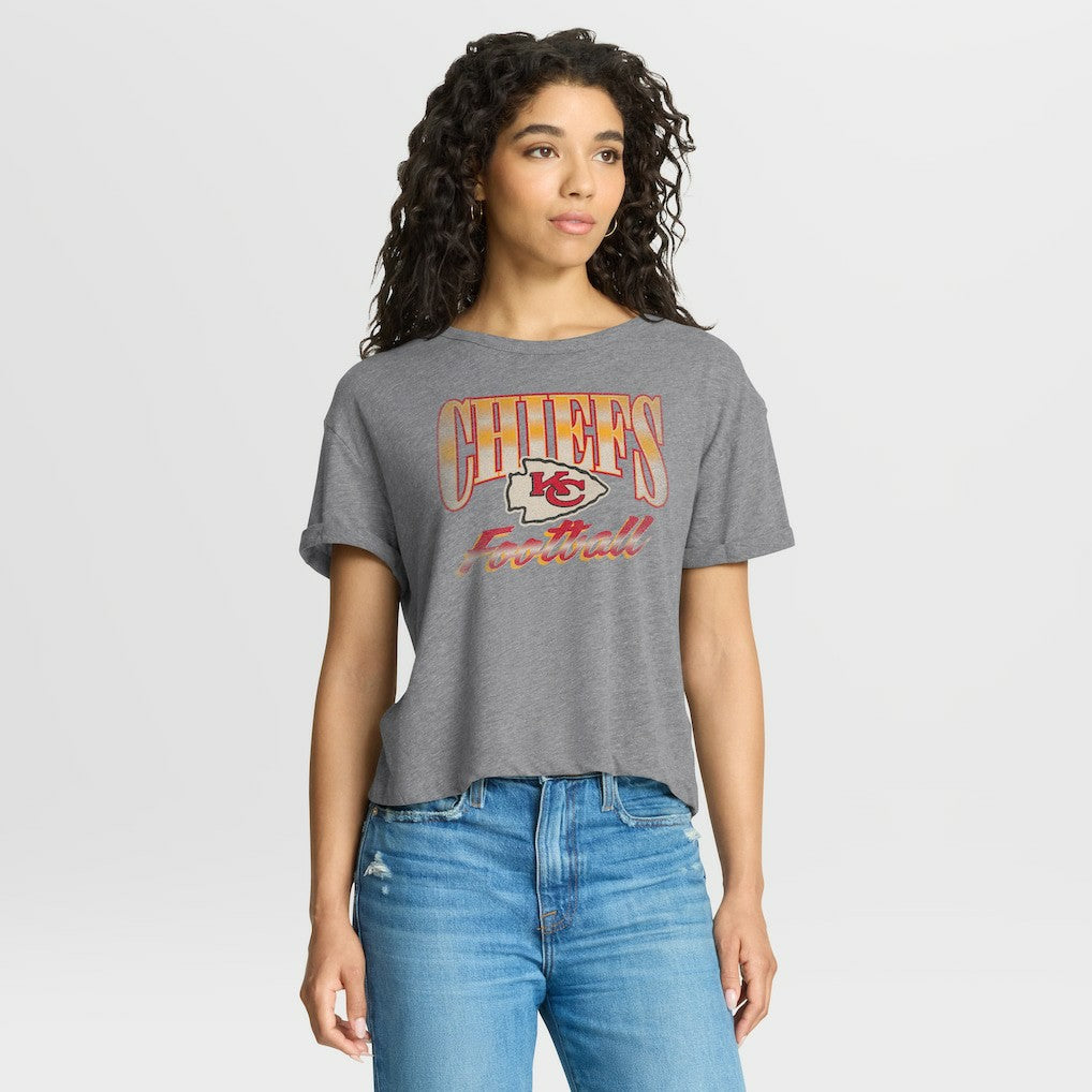 Kansas City Chiefs Women's Overplayed Tribute Tri-Blend Boxy T-Shirt Heather Gray | Fanatics