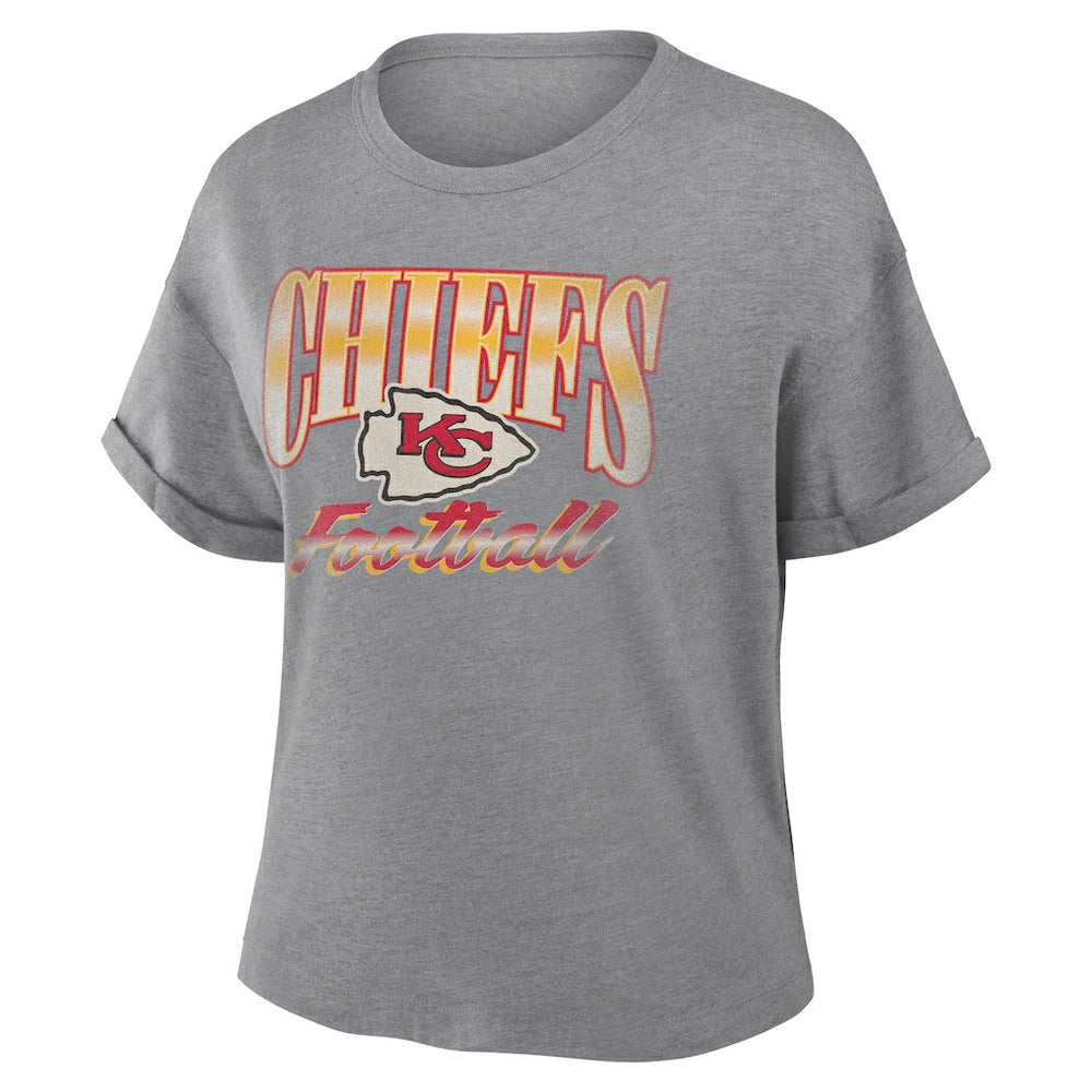 Kansas City Chiefs Women's Overplayed Tribute Tri-Blend Boxy T-Shirt Heather Gray | Fanatics