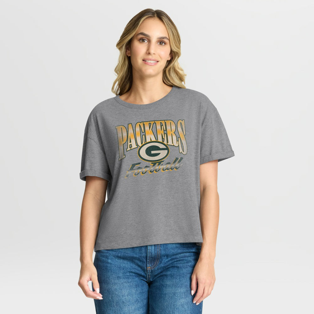 Green Bay Packers Women's Overplayed Tribute Tri-Blend Boxy T-Shirt Heather Gray | Fanatics