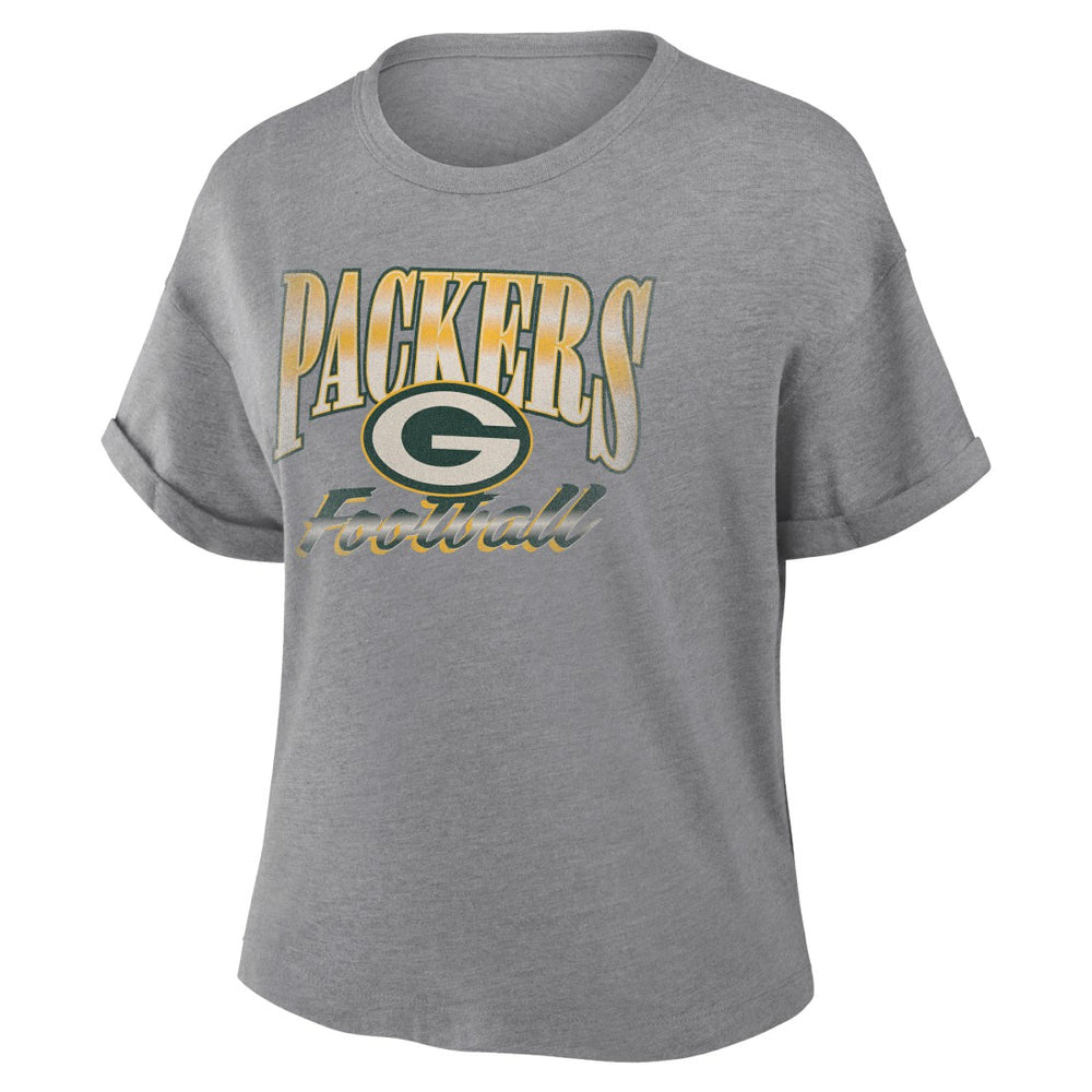Green Bay Packers Women's Overplayed Tribute Tri-Blend Boxy T-Shirt Heather Gray | Fanatics