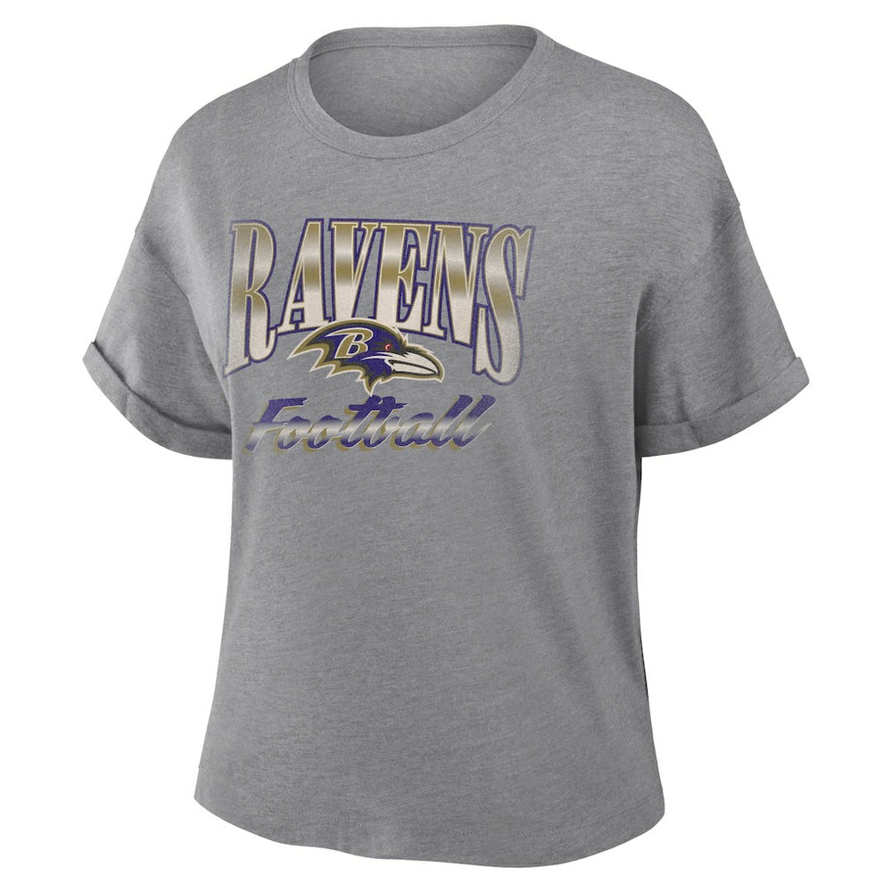 Baltimore Ravens Women's Overplayed Tribute Tri-Blend Boxy T-Shirt Heather Gray | Fanatics