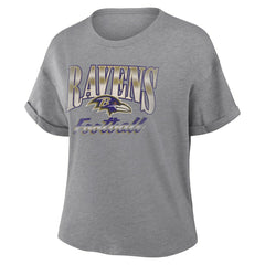 Baltimore Ravens Women's Overplayed Tribute Tri-Blend Boxy T-Shirt Heather Gray | Fanatics