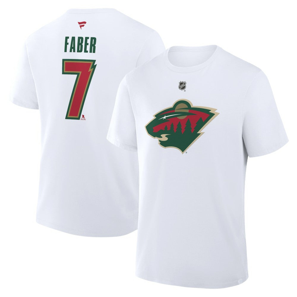 Brock Faber Minnesota Wild Fanatics Authentic Stack Name & Number T-Shirt - White - NHL