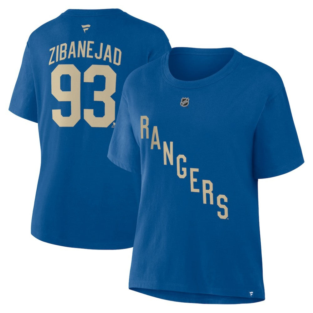 Mika Zibanejad New York Rangers Fanatics Women's Authentic Stack Name & Number T-Shirt - Blue - NHL