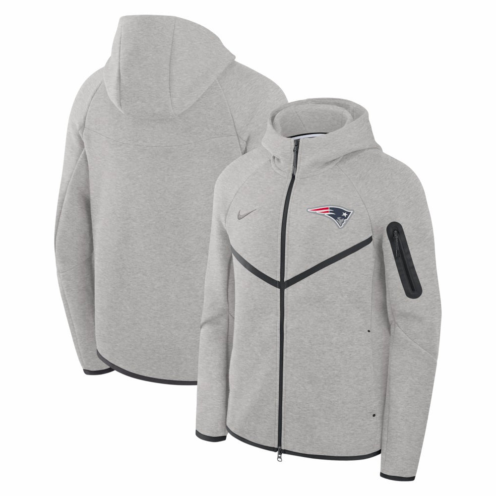 New England Patriots Tech Fleece Raglan Full-Zip Windrunner Hoodie Heather Gray | Nike for Sale