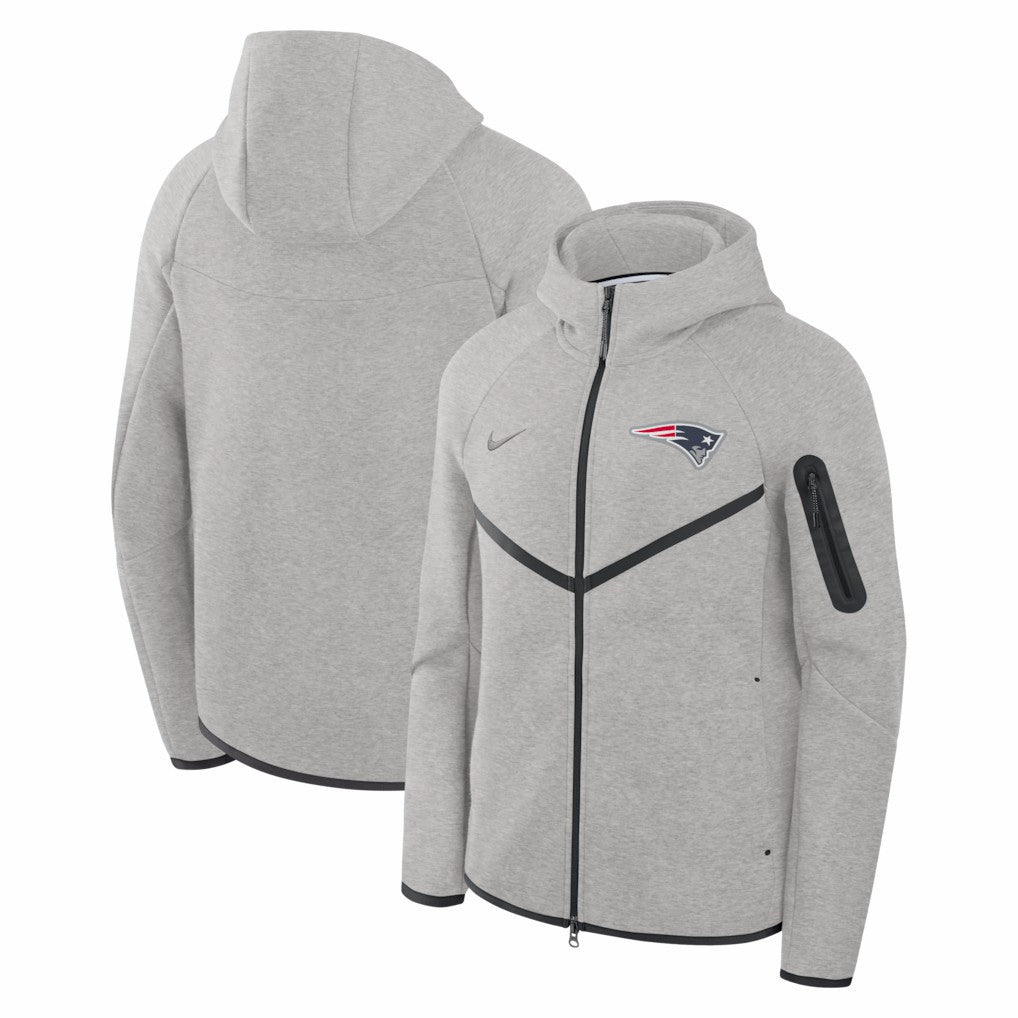 New England Patriots Tech Fleece Raglan Full-Zip Windrunner Hoodie Heather Gray | Nike for Sale